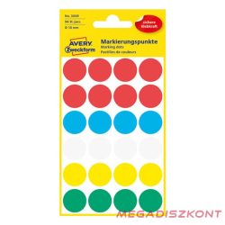   Etikett AVERY 3089 öntapadó jelölőpont vegyes 5 szín 18 mm 96 jelölőpont/csomag