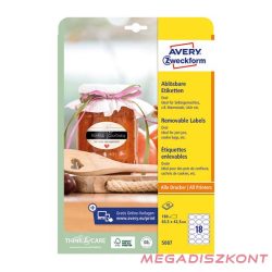   Etikett AVERY L5087  63,5x42,3 mm ovális visszaszedhető 10 ív/csomag