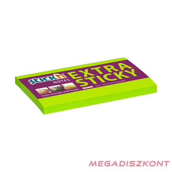 Öntapadó jegyzettömb STICK'N extra erős 76x127mm neon zöld 90 lap