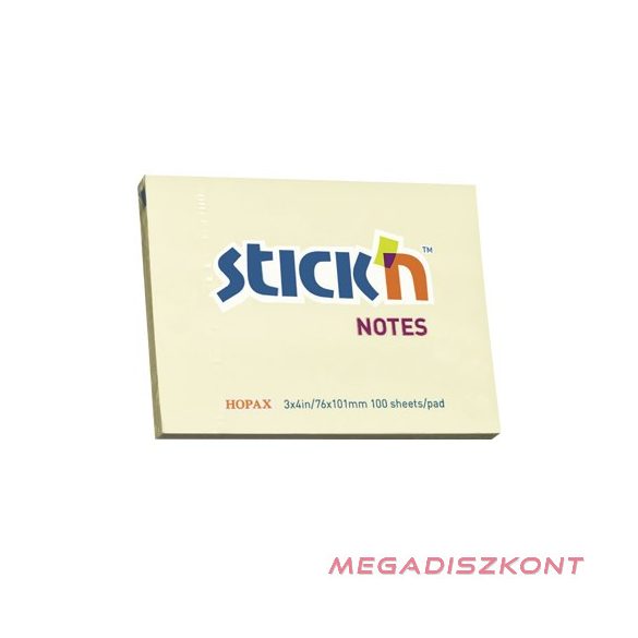 Öntapadó jegyzettömb STICK'N 76x101mm pasztell sárga 100 lap