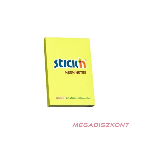 Öntapadó jegyzettömb STICK'N 76x51mm sárga 100 lap