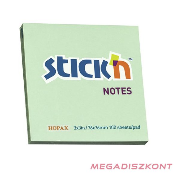 Öntapadó jegyzettömb STICK'N 76x76mm pasztell zöld 100 lap