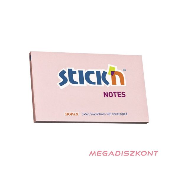 Öntapadó jegyzettömb STICK'N 76x127mm pasztell pink 100 lap