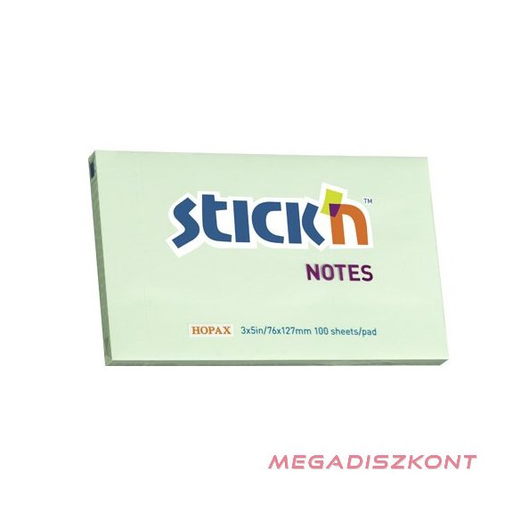 Öntapadó jegyzettömb STICK'N 76x127mm pasztell zöld 100 lap