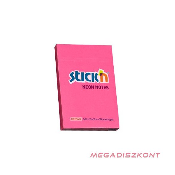 Öntapadó jegyzettömb STICK'N 76x51mm neon pink 100 lap