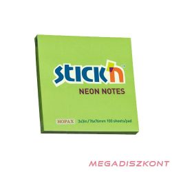   Öntapadó jegyzettömb STICK'N 76x76mm neon zöld 100 lap