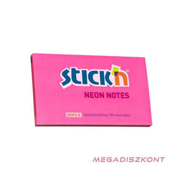 Öntapadó jegyzettömb STICK'N 76x127mm neon pink 100 lap