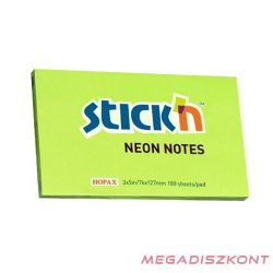   Öntapadó jegyzettömb STICK'N 76x127mm neon zöld 100 lap