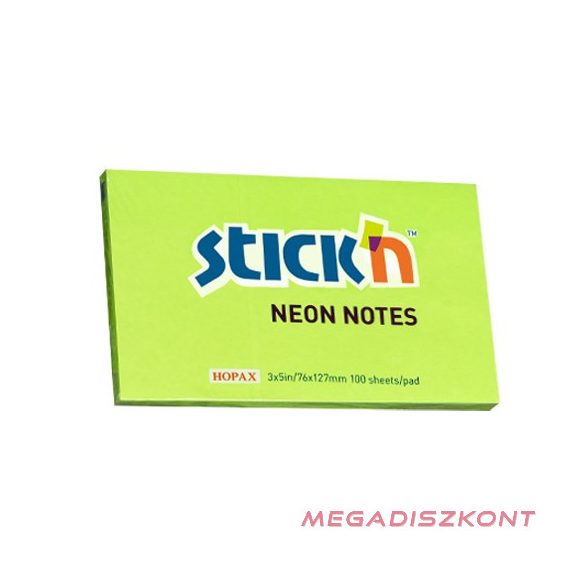 Öntapadó jegyzettömb STICK'N 76x127mm neon zöld 100 lap