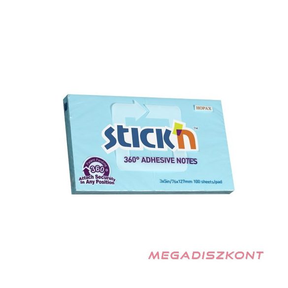 Öntapadó jegyzettömb STICK'N 76x127mm 360°-ban tapadó kék 100 lap