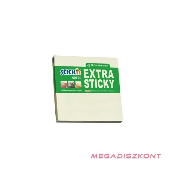 Öntapadó jegyzettömb STICK'N extra erős 76x76mm újrahasznosított pasztell sárga 90 lap