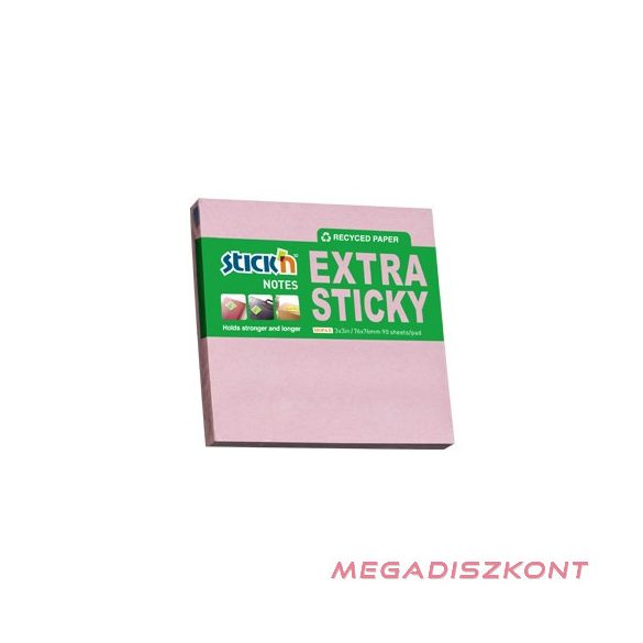 Öntapadó jegyzettömb STICK'N extra erős 76x76mm újrahasznosított pasztell rózsaszín 90 lap