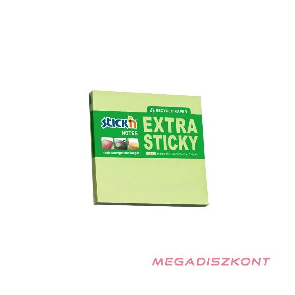 Öntapadó jegyzettömb STICK'N extra erős 76x76mm újrahasznosított pasztell zöld 90 lap