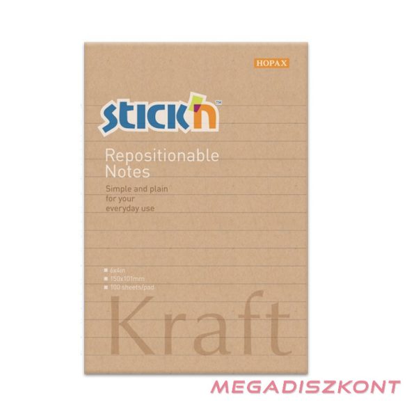 Öntapadó jegyzettömb STICK'N Kraft notes 150x101mm újrahasznosított natúr barna 100 lap