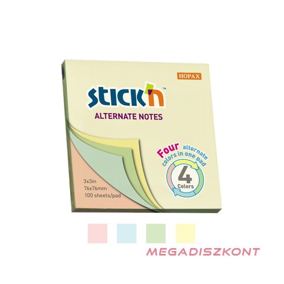 Öntapadó jegyzettömb STICK'N 76x76mm pasztell mix 100 lap