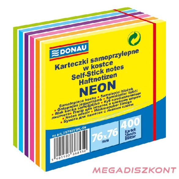 Öntapadó jegyzettömb DONAU 76x76 mm 400 lap vegyes neon színek 11 rétegű