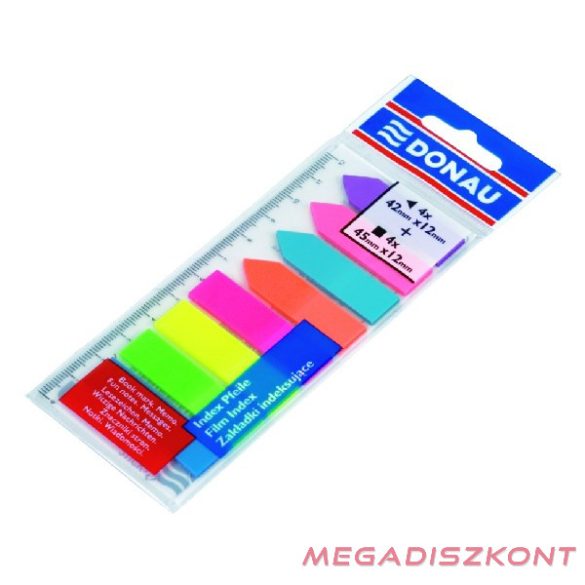 Oldaljelölő DONAU 12x45 mm címke+nyíl PP vegyes neon szín 8x25 lap