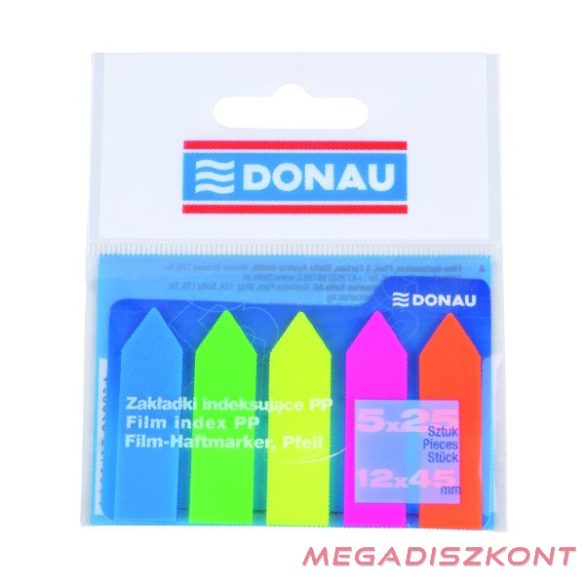 Oldaljelölő DONAU nyíl forma 12x45 mm PP vegyes neon szín 5x25 lap