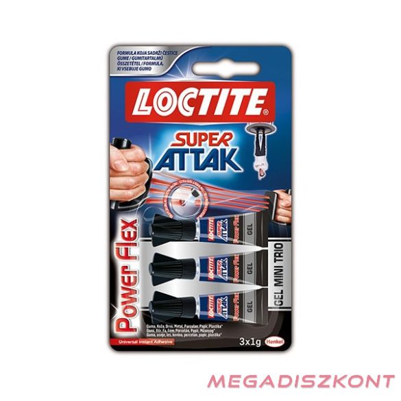 Pillanatragasztó HENKEL Loctite Super Attack Power Flex mini trio 1 gr 3 db/bliszter