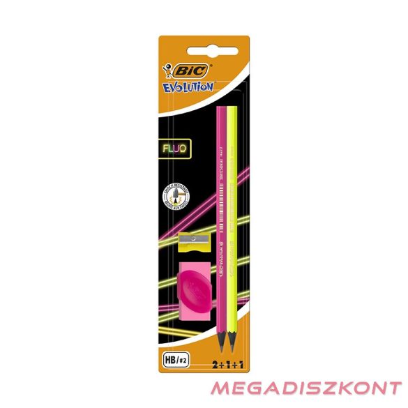 Grafitceruza BIC Eco Evolution Black HB hatszögletű 2 db-os fluo+radír+hegyező