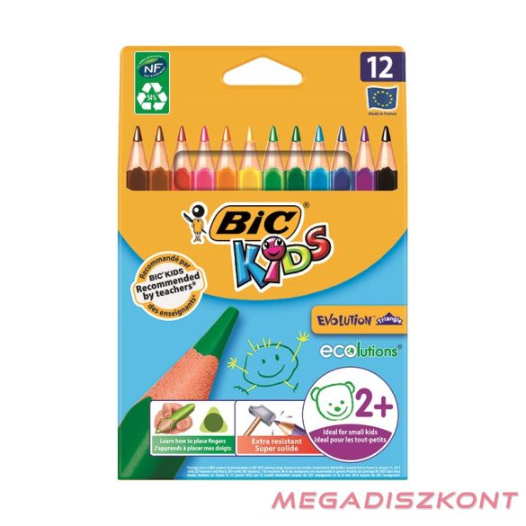 Színes ceruza BIC Kids Evolution háromszögletű környezetbarát 12 db/készlet