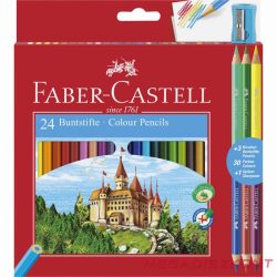   Színes ceruza FABER-CASTELL hatszögletű 24 db/készlet+ 3 db kétvégű színes ceruza