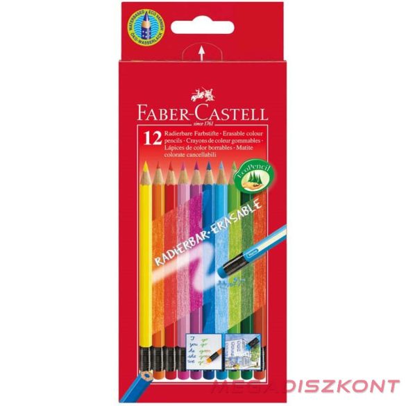 Színes ceruza FABER-CASTELL háromszögletű 12 db/készlet+színes radír