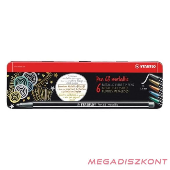 Filctoll STABILO Pen 68 metallic 6-os fémdobozban