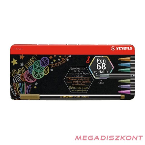 Filctoll STABILO Pen 68 metallic 8 db-os fémdobozban