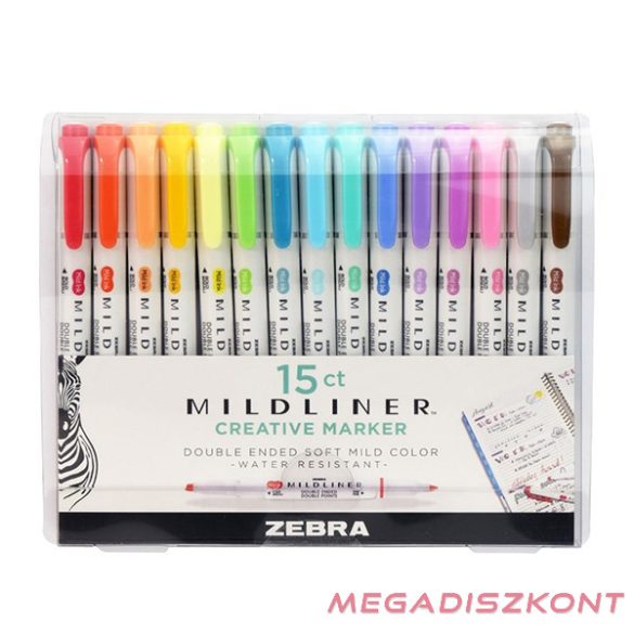 Szövegkiemelő kétvégű ZEBRA Mildliner Cool&Refined, Fluorescent, Warm 1,4-4,0 mm 15 db/ készlet