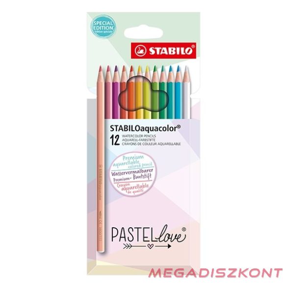 Színes ceruza STABILO Aquacolor pastellove hatszögletű 12 db/készlet