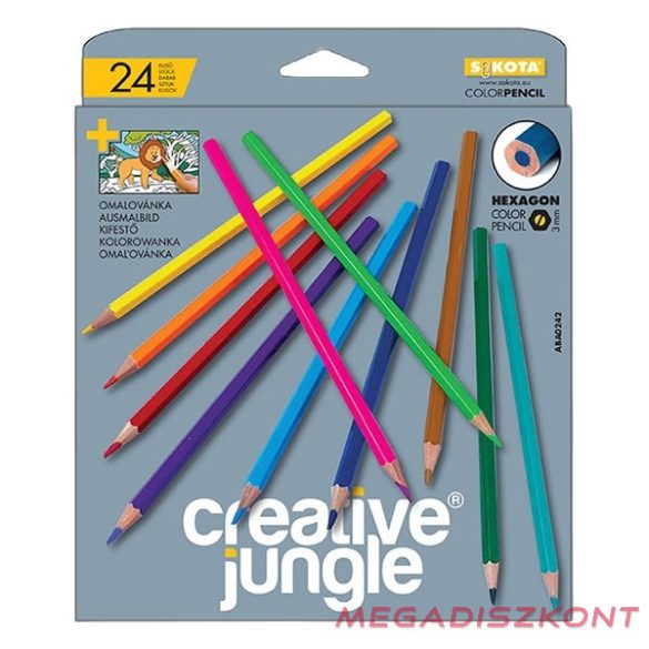 Színes ceruza CREATIVE JUNGLE grey háromszögletű 24 db/készlet