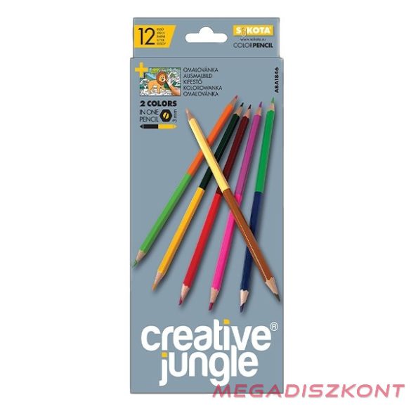 Színes ceruza CREATIVE JUNGLE grey kétvégű háromszögletű 24 szín/készlet