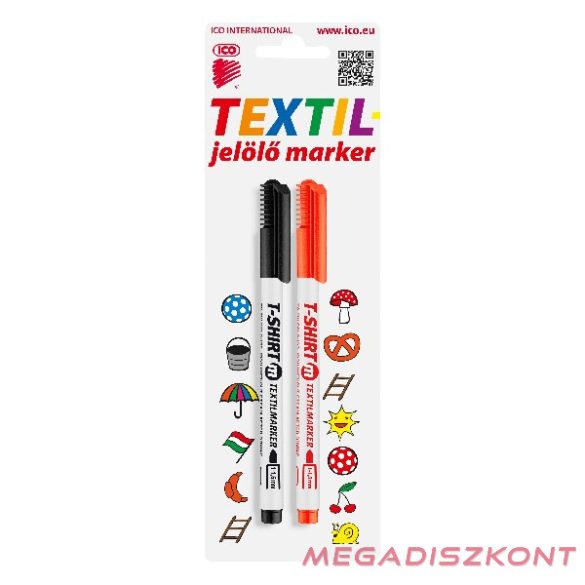 Textilmarker ICO T-Shirt slim M fekete+piros 2db/bliszter