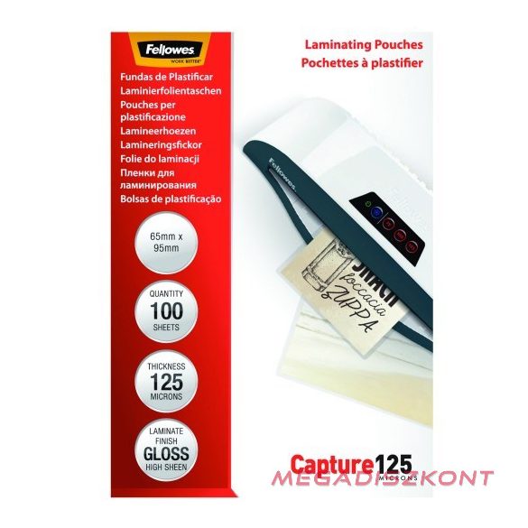 Lamináló fólia FELLOWES 65x95 mm 125 mikron fényes 100/csom