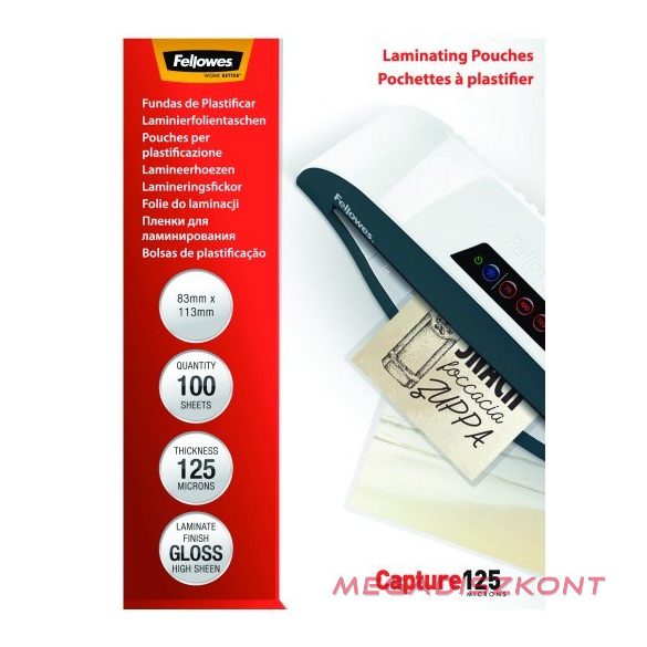 Lamináló fólia FELLOWES 83x113 mm 125 mikron fényes 100/csom