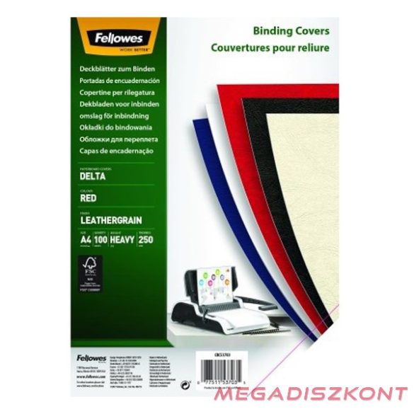 Hátlap FELLOWES Delta A/4 250g matt bőrhatású piros 100/csom