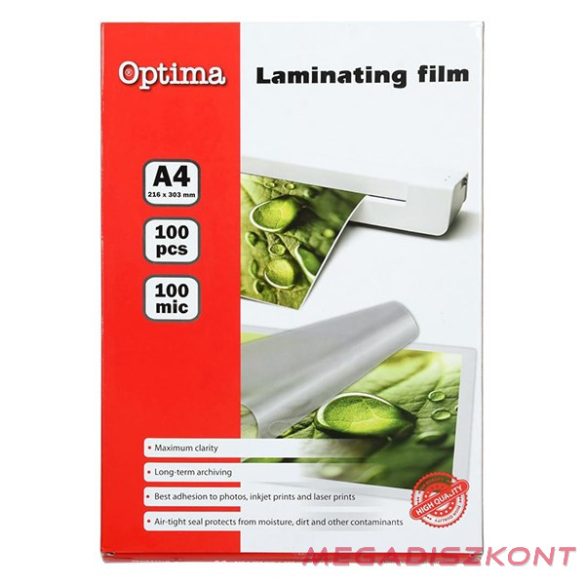 Lamináló fólia OPTIMA A/4 100 mikron fényes 100/csom