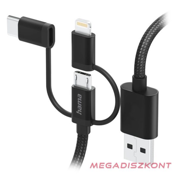 Adatkábel HAMA USB-A + Micro-USB/USB-C/Lightning 3in1 1,5m fekete