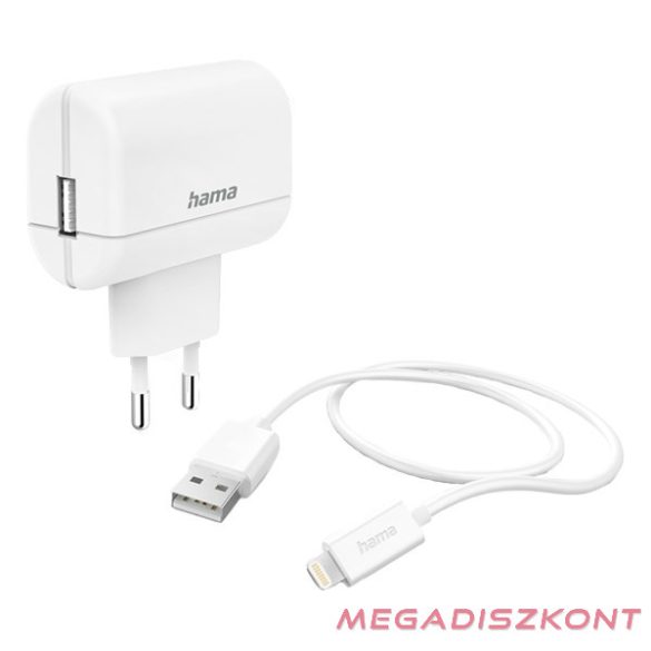 Hálózati adapter HAMA USB-A 12W + Lightning kábel fehér