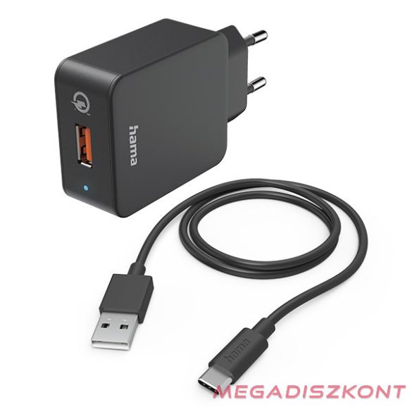 Töltő HAMA QC 3.0 USB-C 19,5W fekete