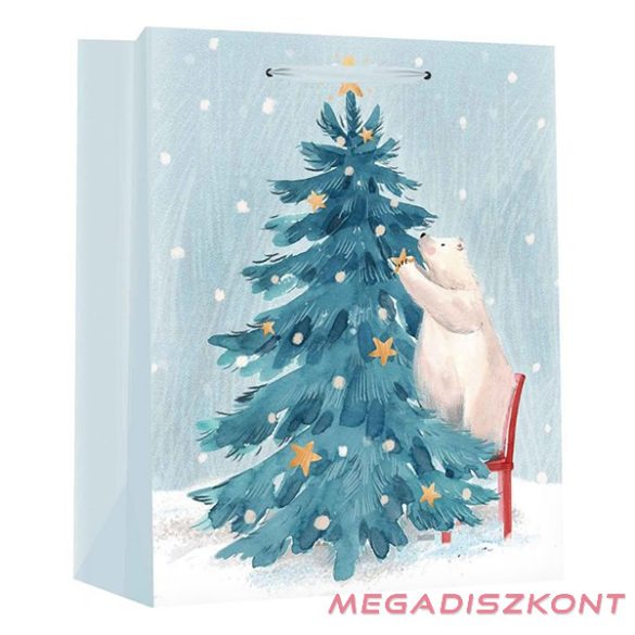 Dísztasak CREATIVE Deluxe Plus L 26x23x12 cm karácsonyi jegesmedve mintás matt glitteres szalag füles