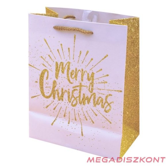 Dísztasak CREATIVE Luxury M 18x23x10 cm karácsonyi arany mintás matt glitteres zsinórfüles