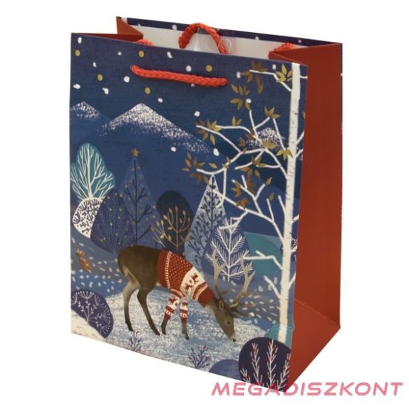 Dísztasak CREATIVE Luxury M 18x23x10 cm karácsonyi havas mintás matt zsinórfüles