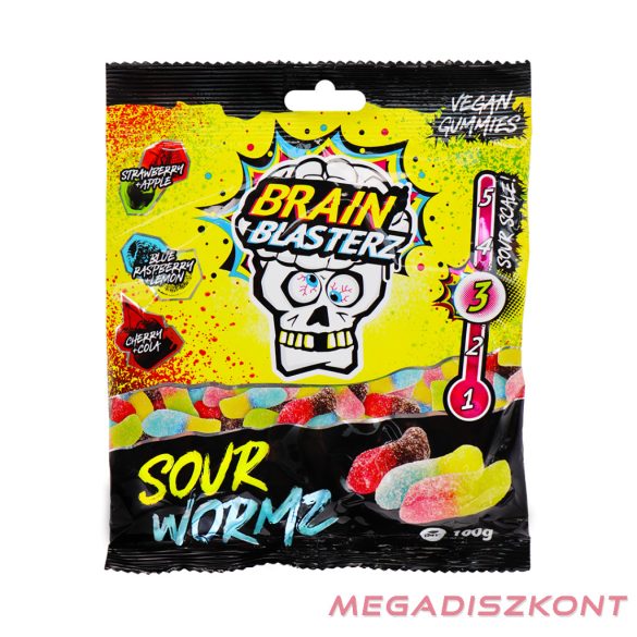 BRAIN BLASTERZ gumicukor 100g - Sour Wormz (16 db/#)