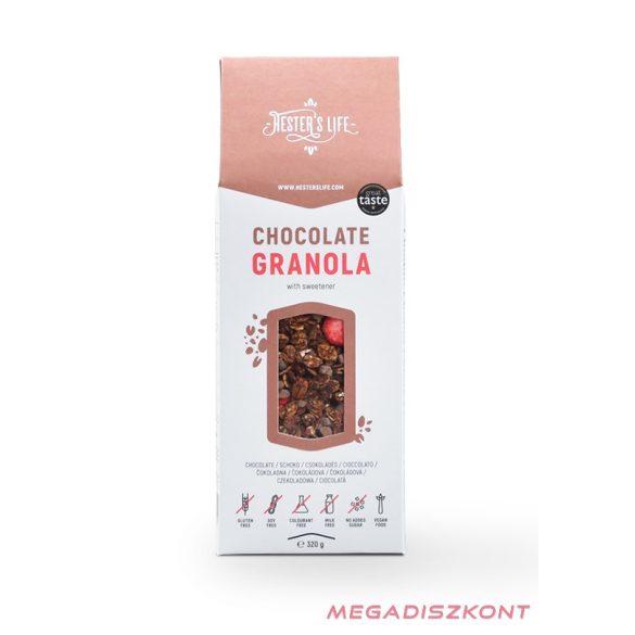 Hester's Life Chocolate granola 320g - csokoládés-epres (20db/#)