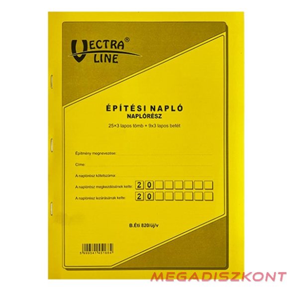 Nyomtatvány építési napló VECTRA-LINE A/4 25x3 álló pótlapokkal