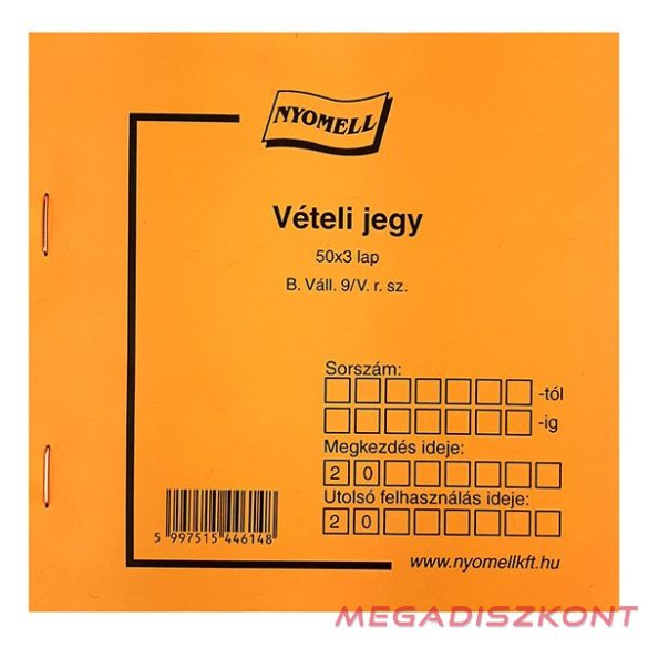 Nyomtatvány vételi jegy 50x3 vegykezelt